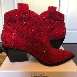 Red crystal ankle cowboy boots rare